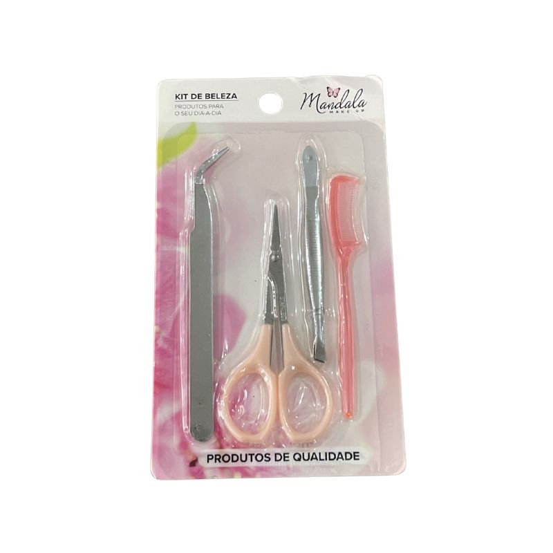 JJ3298 - Kit de Beleza - Pinça, Tesoura, Escova, Aplicador