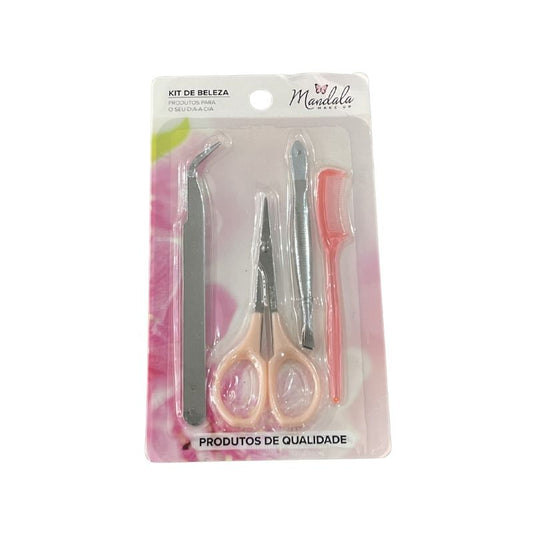 JJ3298 - Kit de Beleza - Pinça, Tesoura, Escova, Aplicador